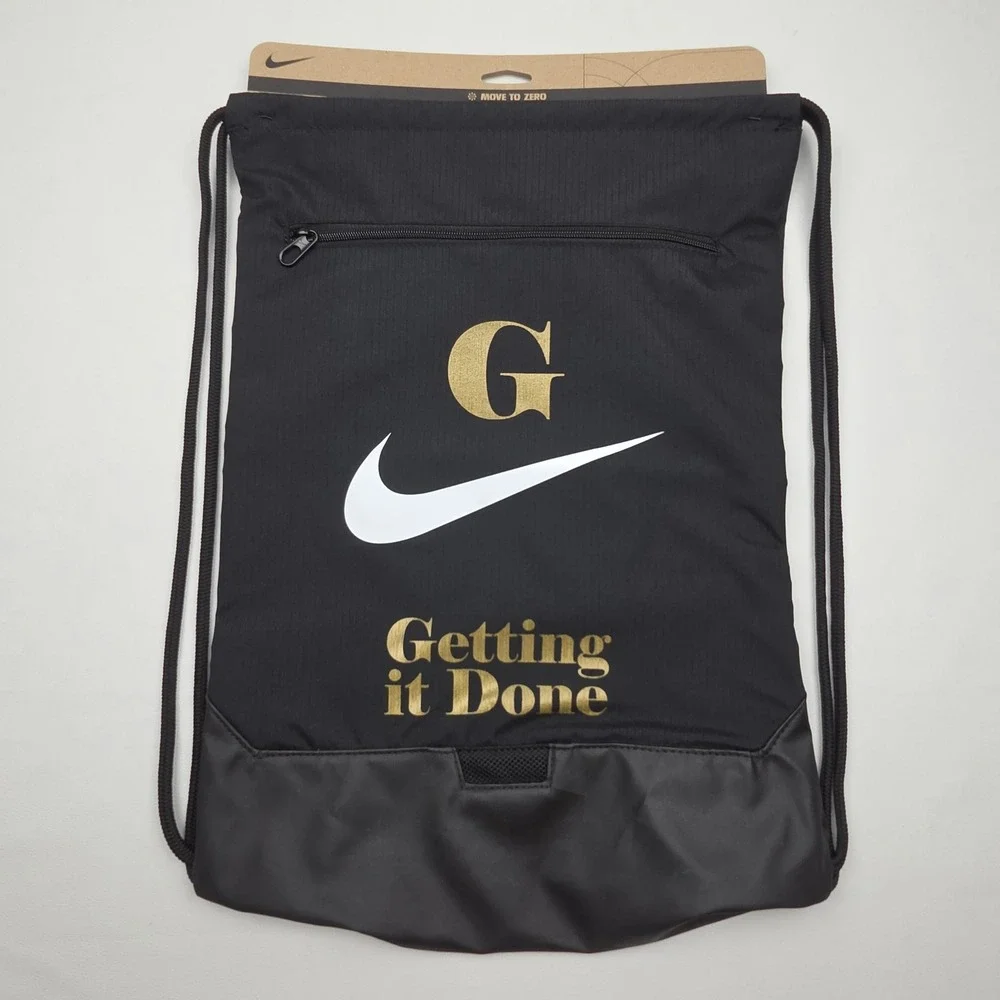 Nike Drawstring Gym Bag Sac Black Gold G Getting It Done Swoosh Sport Backpack